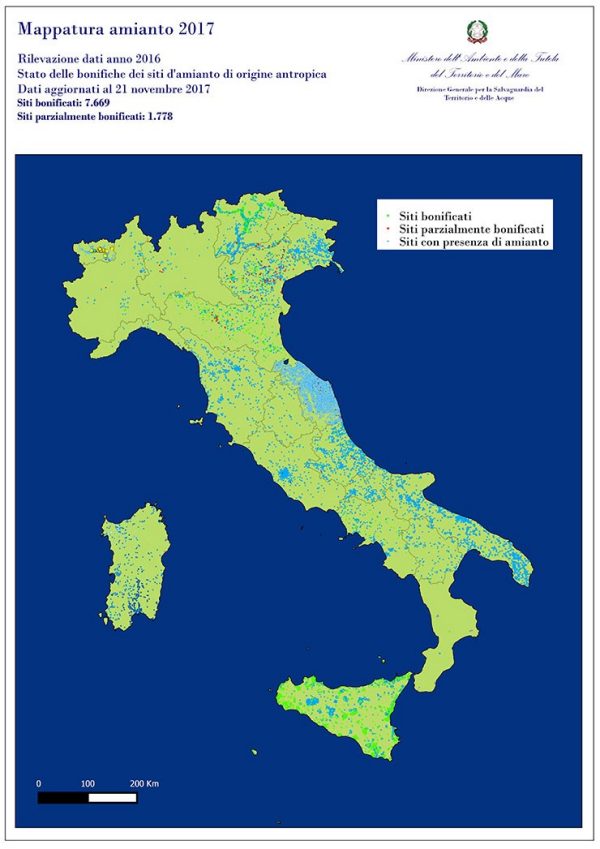 Map of Italy showing asbestos removal