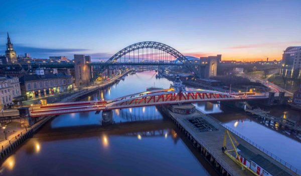 Aerial view of the River Tyne and Newcastle city centre