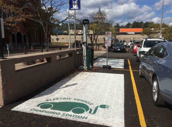 Electric vehicle charging station parking space, Rochester NY