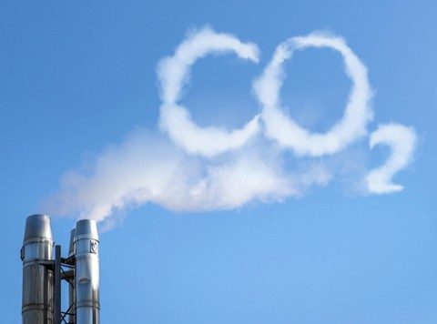 Smoke from a stack writing CO2