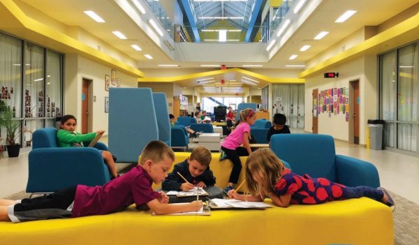 The central common area at Prestwick STEM Academy encourages students to mobilize and “learn anywhere.”