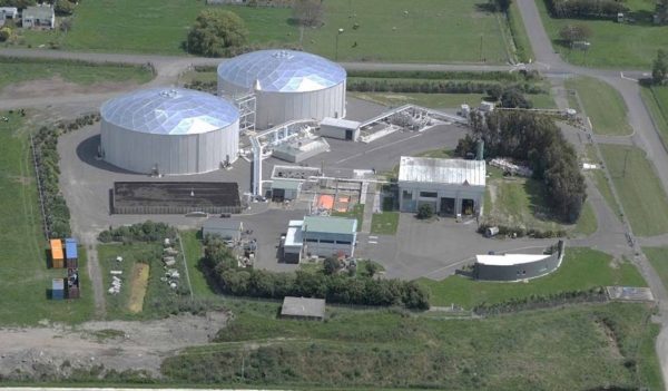Aerial view of the Hastings Wastewater Treatment Plant in Hastings, New Zealand.