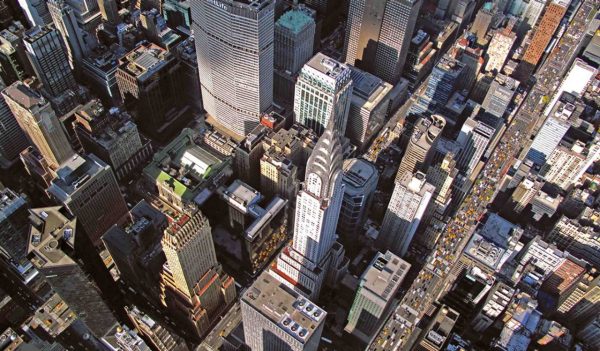 Aerial view of a dense urban environment.