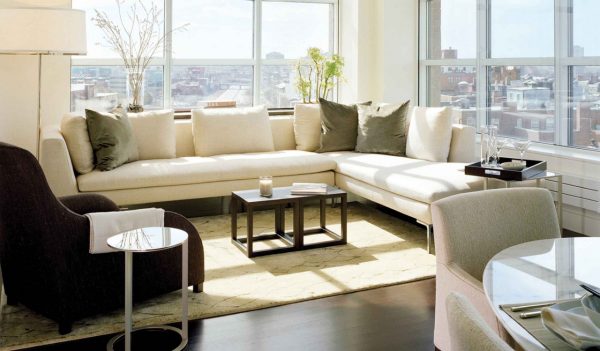Interior design of living space in 360 Newbury Street in Boston.