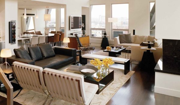 Interior design of living space in 360 Newbury Street in Boston.
