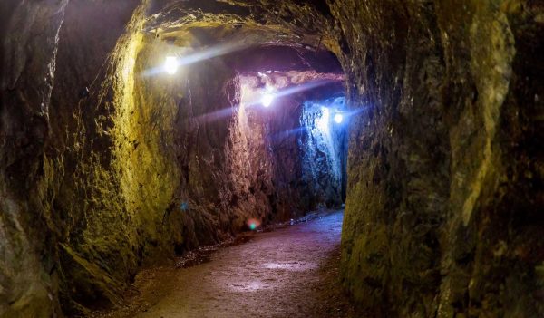 Mining industry underground mine tunnel transportation with lights