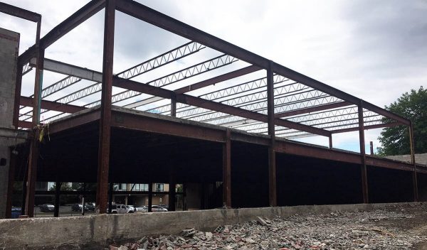 Steel frame of a new building under construction.