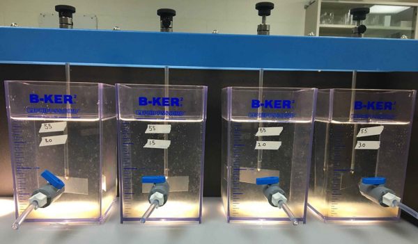 Jar testing is a pilot-scale test of the treatment chemicals used in a water treatment plant.
