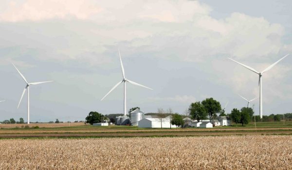  Wind turbines near a farm