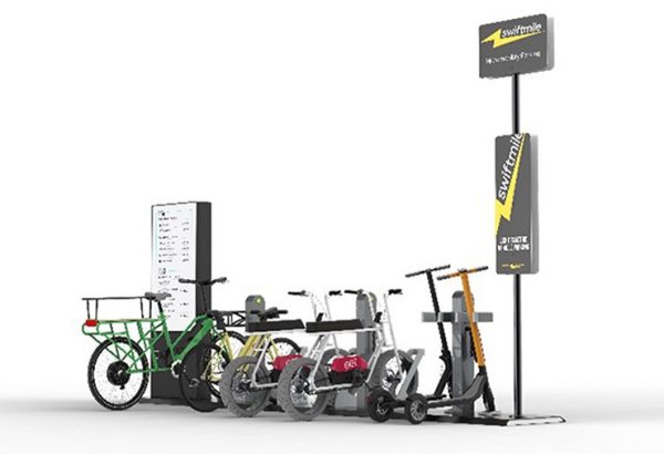 Rendering of e-scooter and e-bike charging station