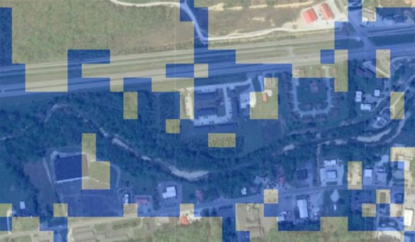 FEMA Flooding map data over a residential area.