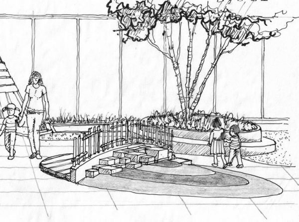 B&W sketch of play area design feature.
