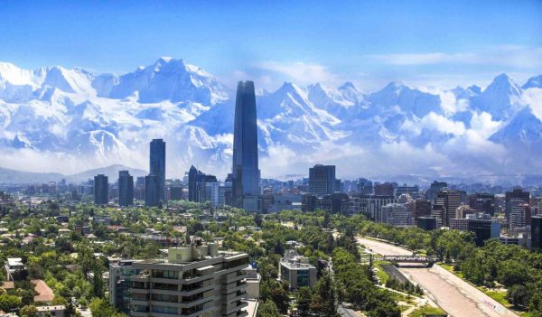 Santiago Chile cityscape with the mountains in the background.