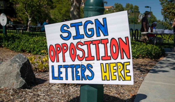 Hand written posters in colorful letters for a a petition signing event.