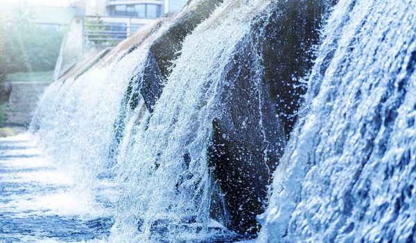 Waste water treatment plant decorative artificial waterfall.