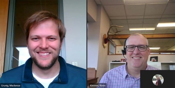 Kevin Kimmes and Macke3nzie Grunig virtual meeting screenshot.