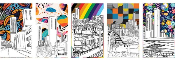 A collage of the traffic control box murals created by Stantec.