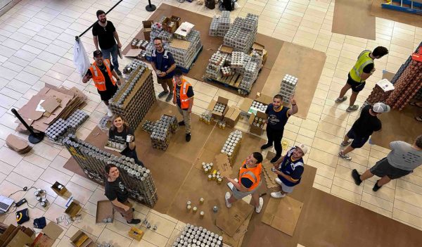 Aerial view of the Phoenix team begining to build their can structure. Stantec Staff - Darrien Strickler, Matt Tehan, Melissa Serven, Abby Engle, Travis Lopez. 