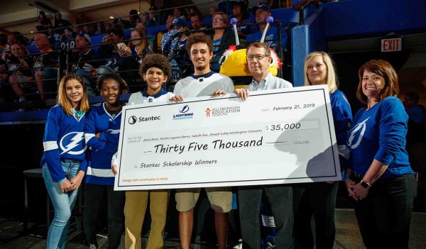 TAMPA, FL - FEBRUARY 21: Check presentation during the second period of the Tampa Bay Lightning game against the Buffalo Sabres during the game at Amalie Arena on February 21, 2019 in Tampa, Florida.  (Photo by Casey Brooke Lawson/NHLI via Getty Images)