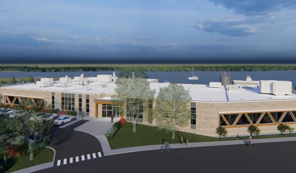Rendering of the exterior building with parking in front