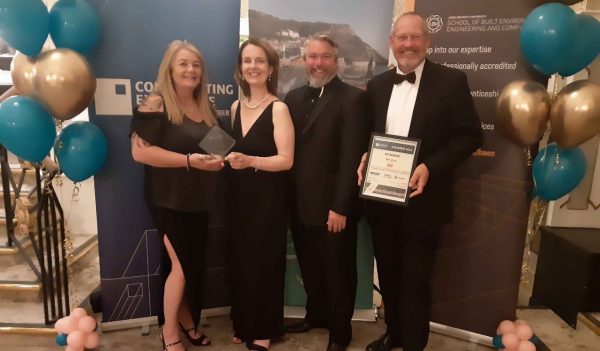 Team from Stantec and Barhale-Doosan JV collecting the Net Zero Award at the Constructing Excellence in Yorkshire and Humber Awards