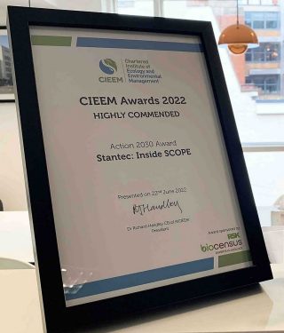 Stantec’s Inside SCOPE awarded ‘Highly Commended’ at the Chartered Institute of Ecology and Environmental Management (CIEEM) Awards 2022