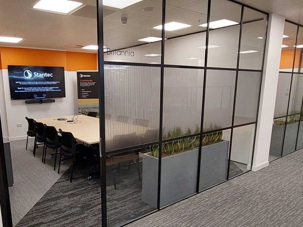 Meeting room with a TV screen in the Edinburgh office