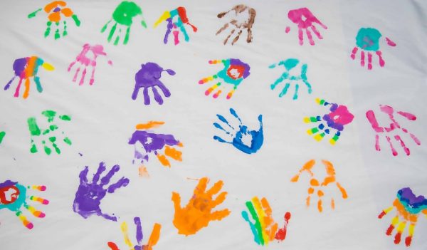 Painted hand prints in different colors