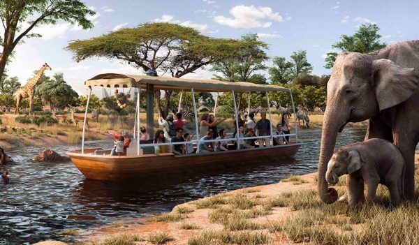 Rendering of a river boat with safari animals