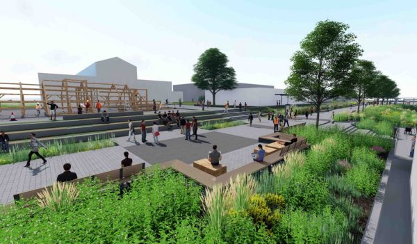 Rendering of the new park space and walkway