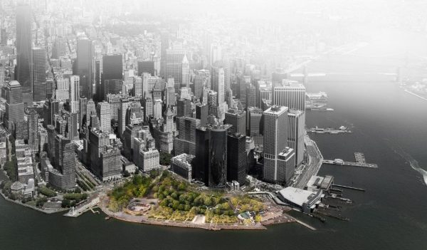 Aerial rendering of the new park in the city
