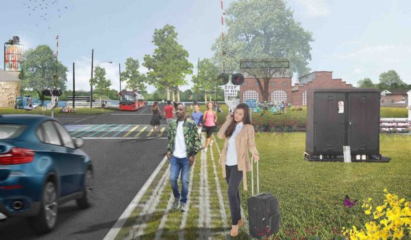 rendering of people walking on proposed new sidewalk