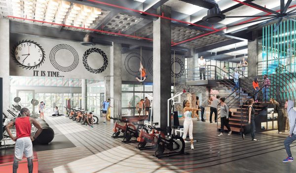 Interior rendering of interior gym area.