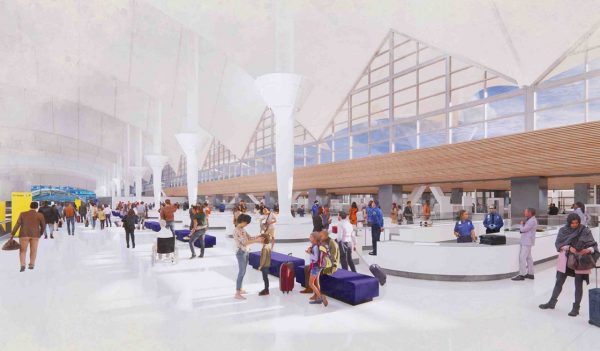 Rendering of passenger check-in and great hall area