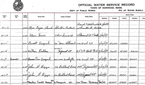 Screenshot of old water service record.