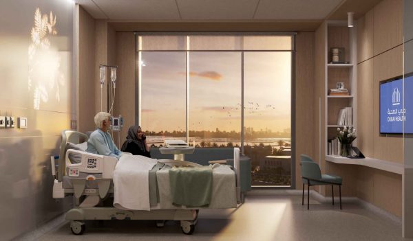 Interior rendering of patient room.