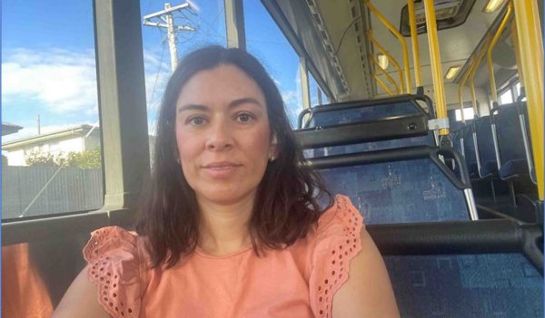 Selfie of Sandra Rey Castellaos taking on the bus.