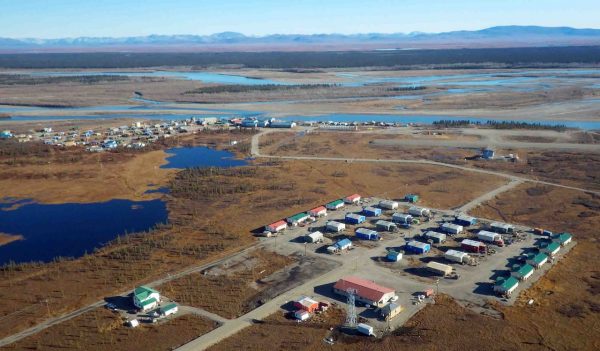 Aerial view of a small community in Alaska