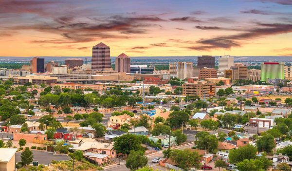 Albuquerque, New Mexico downtown cityscape at twilight