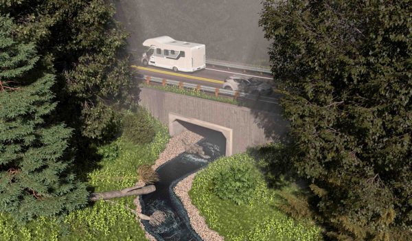 Rendering of a roadway over a creek