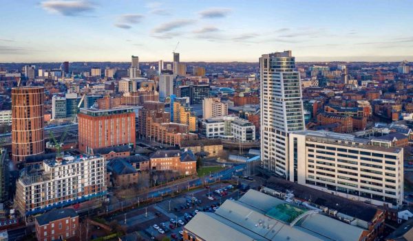 Aerial photo of Leeds City Centre, England